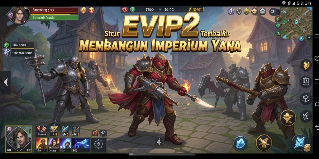 Screenshot gameplay EVIP2 yang menampilkan strategi kota dan pertempuran.