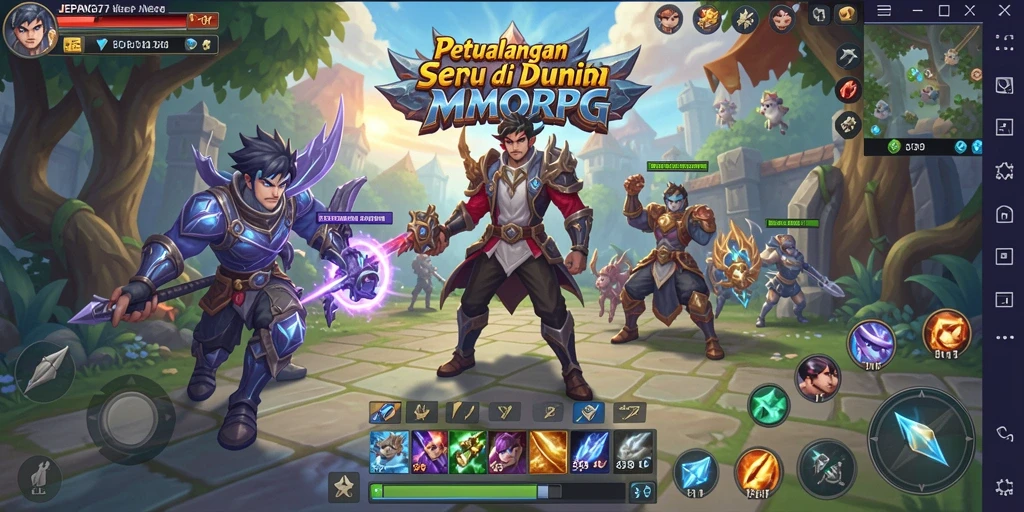 Screenshot utama JEPANG77 menampilkan aksi seru dalam pertarungan MMORPG.